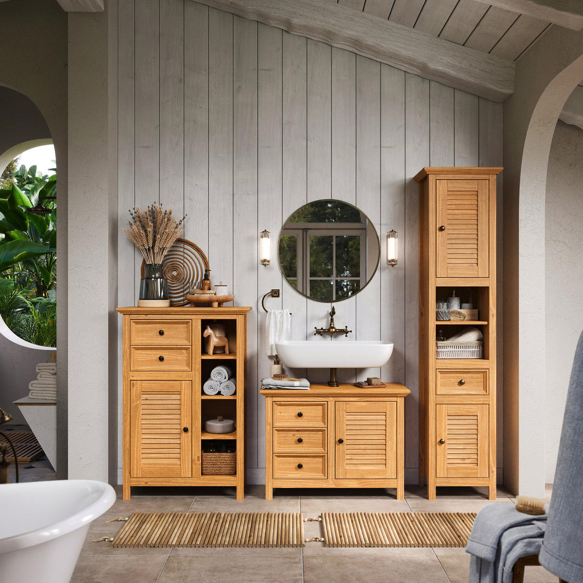 WASCHBECKENUNTERSCHRANK - Kiefer - Kieferfarben, Holz (86/63/35cm) - home24