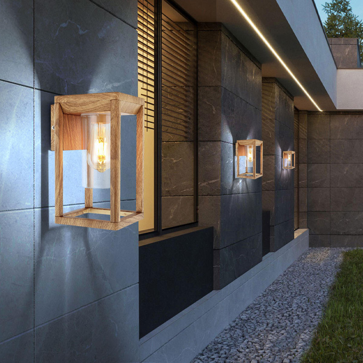 AUSSEN-WANDLEUCHTE Aluminium Holzoptik Braun - Braun, Metall (15/27/16.5cm) - Globo Lighting