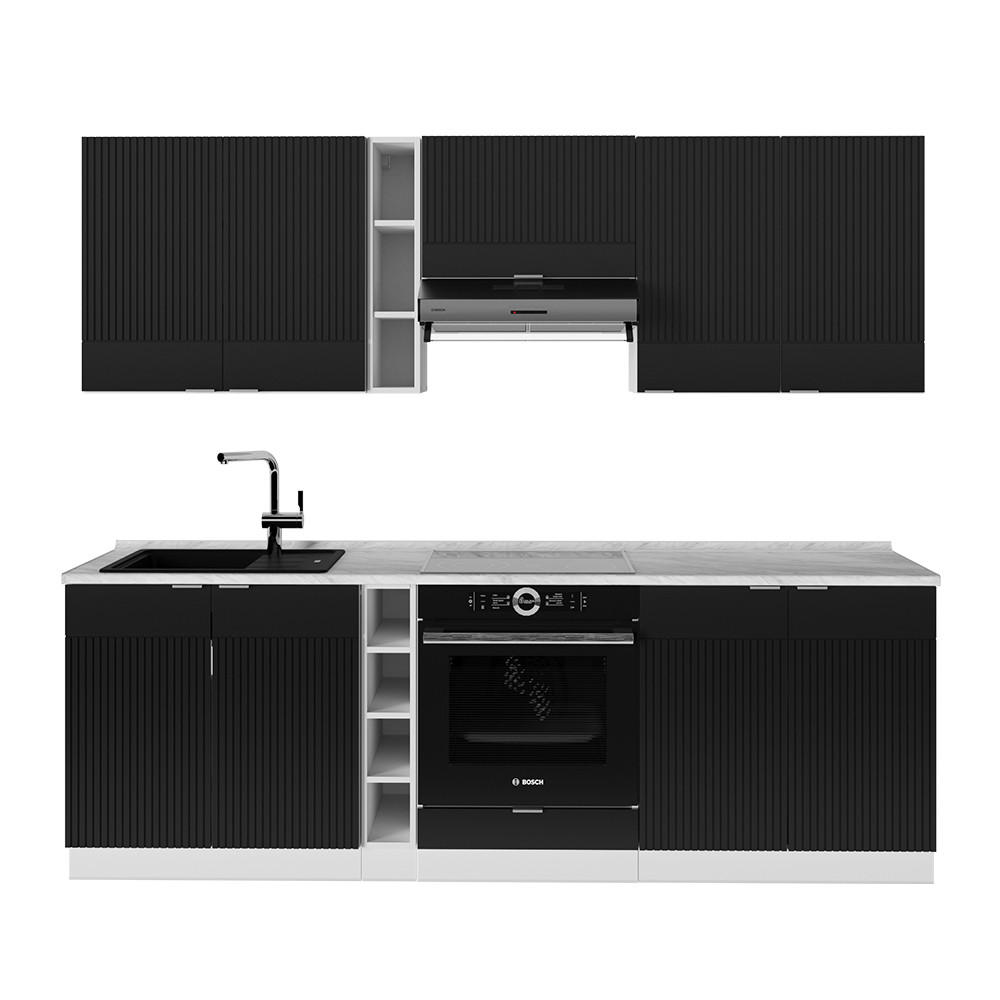 KÜCHENZEILE Fame-Line, Schwarz gestreift/Weiß, 235 cm, AP Marmor - Schwarz/Weiß, Holzwerkstoff (235/81.6/60cm) - Vicco