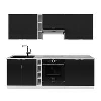 KÜCHENZEILE Fame-Line, Schwarz gestreift/Weiß, 235 cm, AP Marmor - Schwarz/Weiß, Holzwerkstoff (235/81.6/60cm) - Vicco