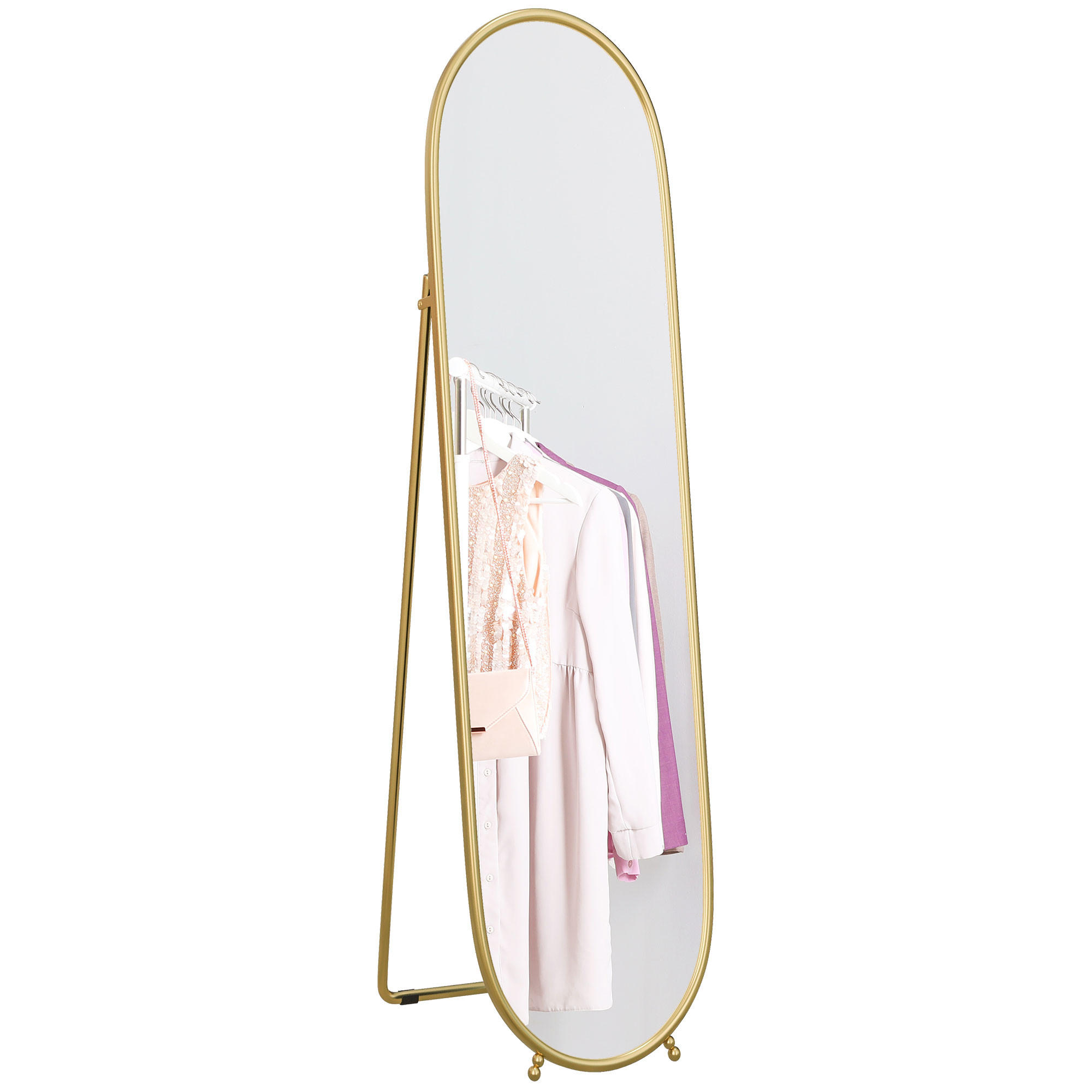 STANDSPIEGEL DE-17917 ovale Form mit goldenem Metallrahmen Gold - Goldfarben, Glas (40/160/4cm) - ComfortXL