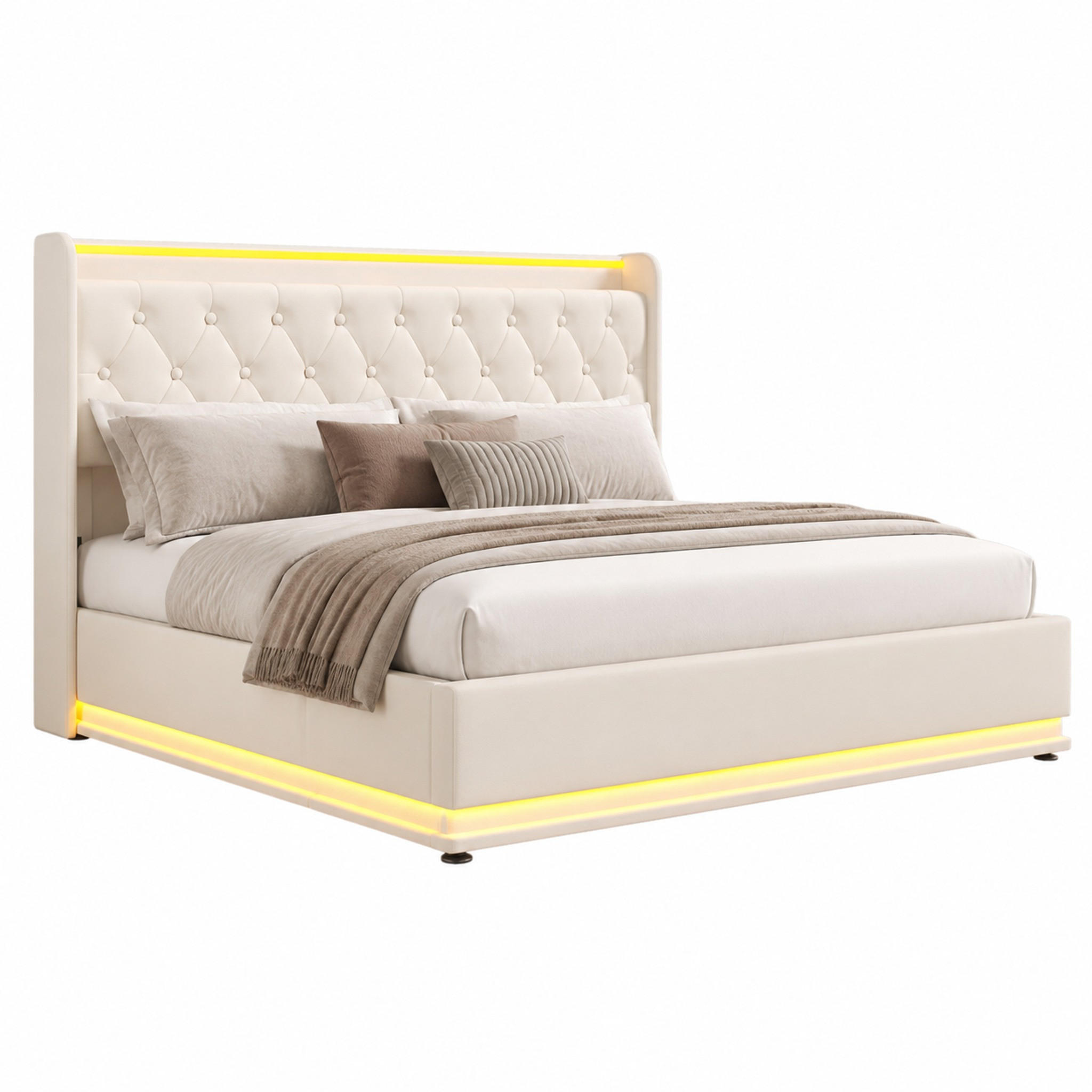 POLSTERBETT mit LED und Stauraum 180x200 cm PU White - Weiß, Metall (180/200cm) - Meubliv