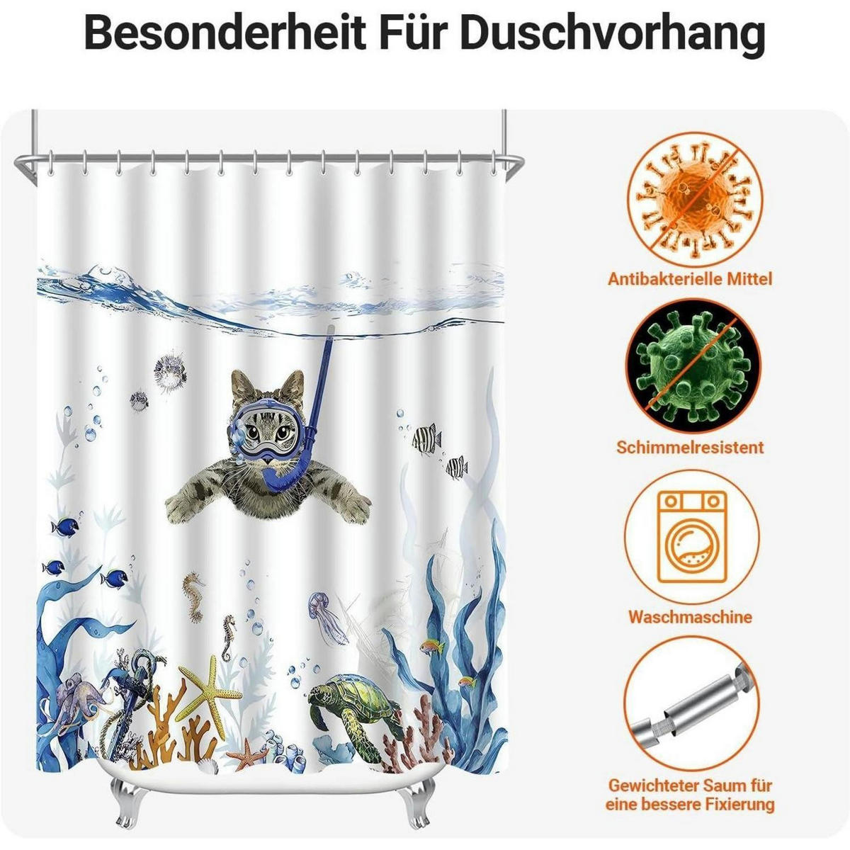 DUSCHVORHANG Katzenschwimmen 180 x 180 cm Polyester Wasserabweisend - Multicolor, Textil (180/180cm)