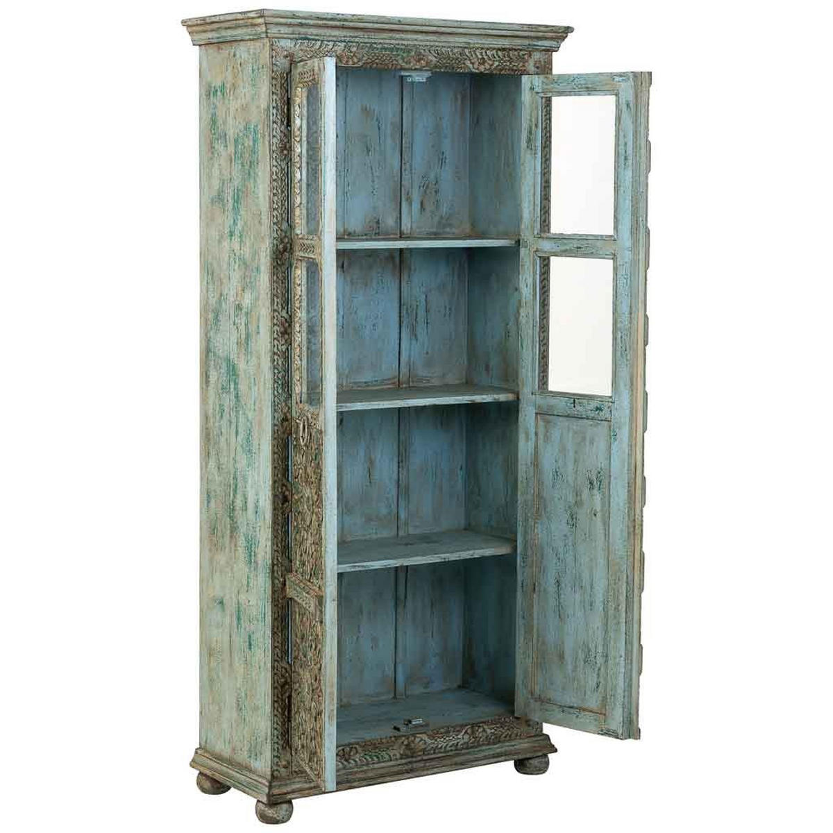 VITRINE aus Holz, blau, 89x40x190cm - Blau, Holz (89/190/40cm) - Wanderlust