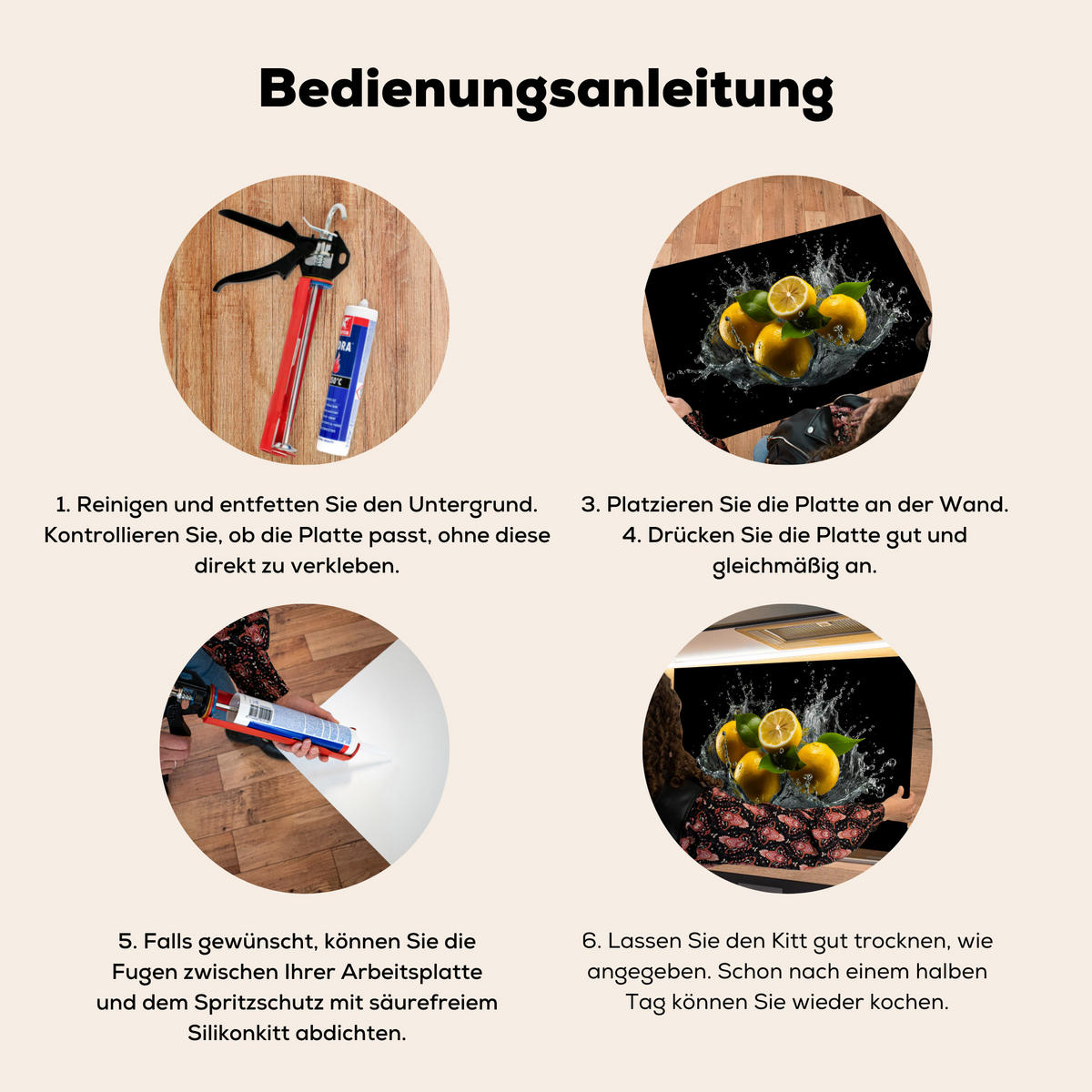 SPRITZSCHUTZ KÜCHE Zitrone - Obst - Gelb - Schwarz 90x60 cm - Gelb, Metall (90/0.3/60cm) - MuchoWow