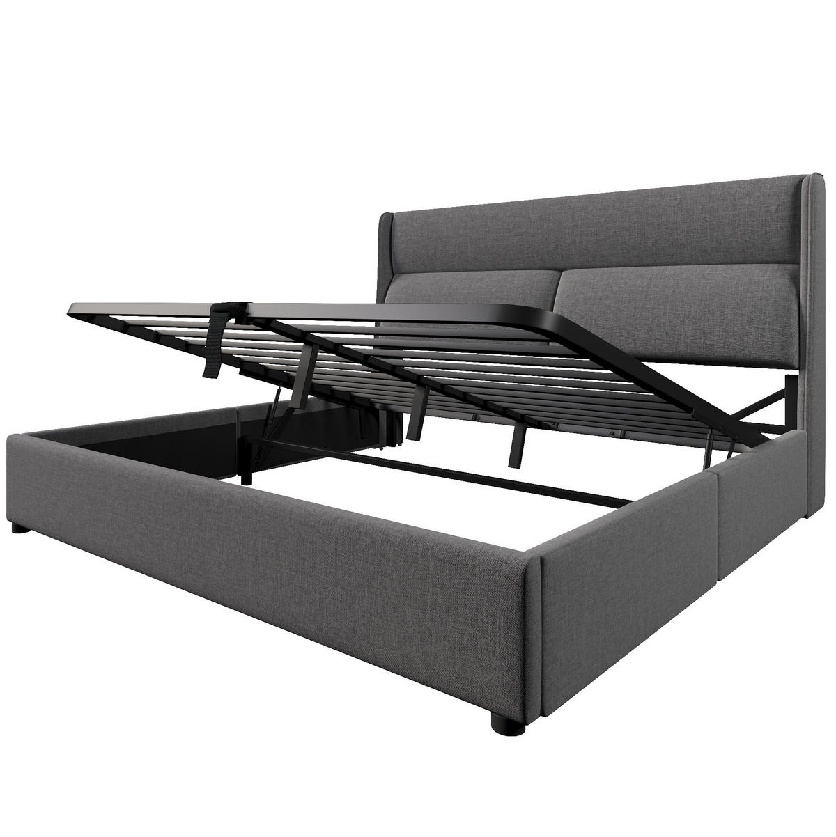 POLSTERBETT 180/200 cm mit hydraulischem Bettkasten & verstellbaren Kopfstützen, grau - Grau, Textil (180/200cm) - Redom