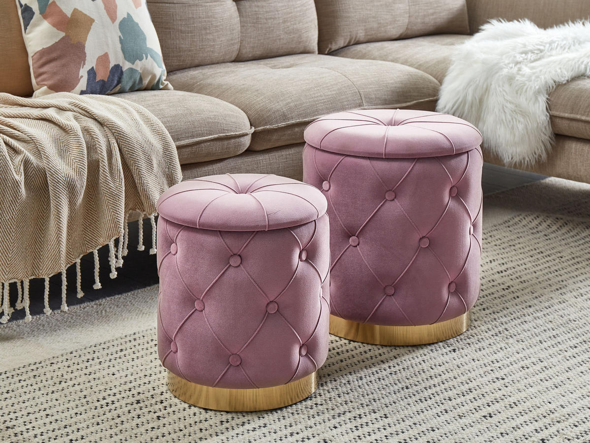 POUF 2er-Set Rosa Pueblo - Pink/Goldfarben, Textil (33/44/33cm) - Beliani