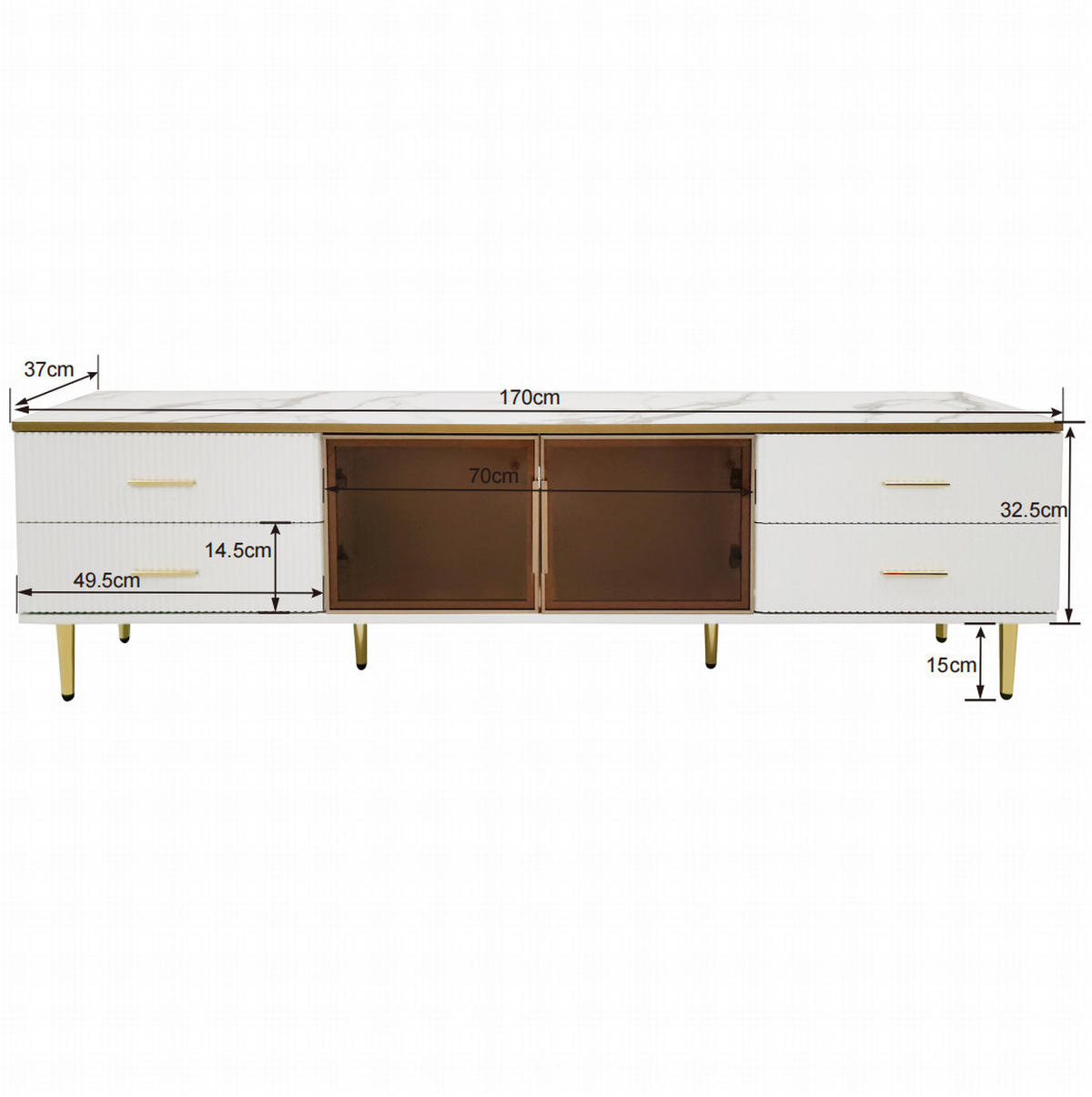 TV-SCHRANK in Weiß mit Marmormuster, LED und Glas 170/37/47.5 cm - Weiß, Holzwerkstoff (170/47.5/37cm) - Redom