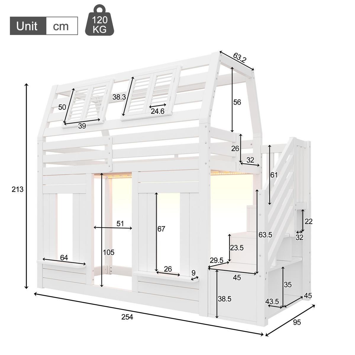 ETAGENBETT Mit LED Weiß 90x200 cm - Weiß, Holz (90/200cm) - ComfortXL