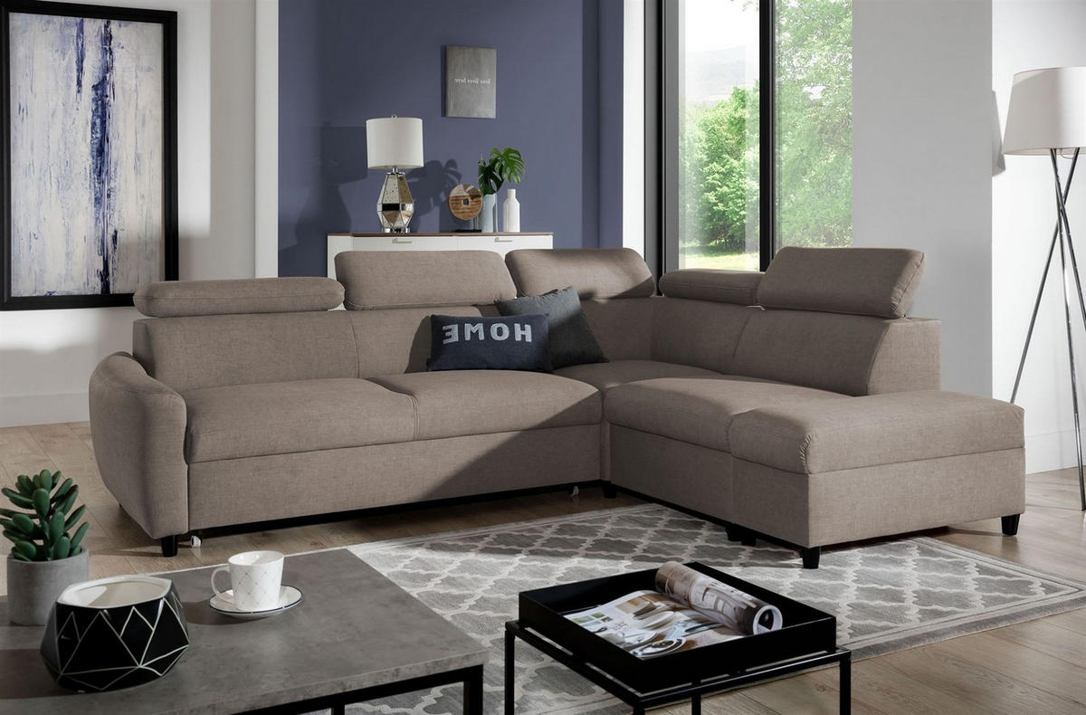 ECKSOFA Schlafsofa Anton In Esito - Taupe, Holzwerkstoff/Textil (265/205cm) - Fun Möbel