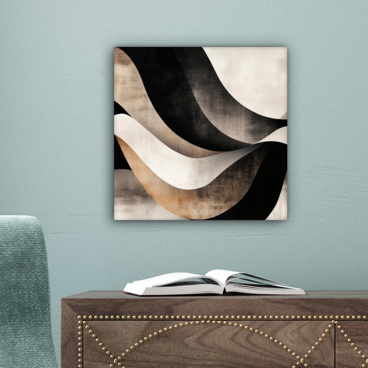 LEINWANDBILD Abstrakt - Wellen - Schwarz - Verwittert 20x20 cm - Trüffeleichefarben, Textil (20/20cm) - MuchoWow