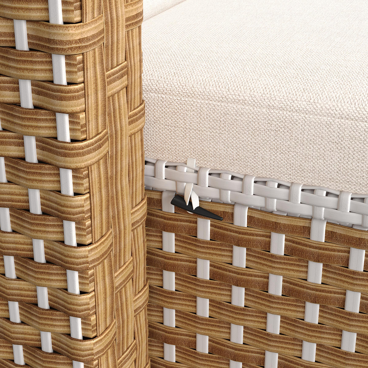 SONNENLIEGE aus Rattan 192x160x137cm in Beige mit klappbarem Sonnensegel - Beige, Metall (160/137/192cm) - Modfu