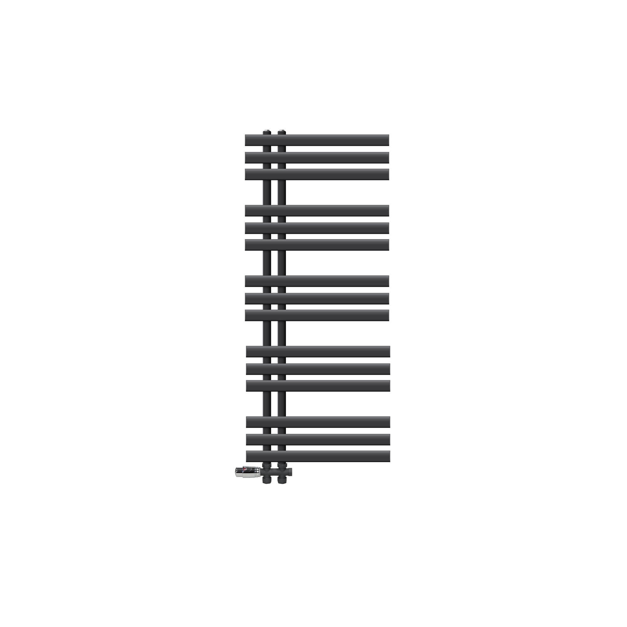 BADHEIZKÖRPER Iron EM 500x1200 mm Anthrazit mit Ventil Durchgang - Anthrazit, Metall (50/120/3cm) - LuxeBath