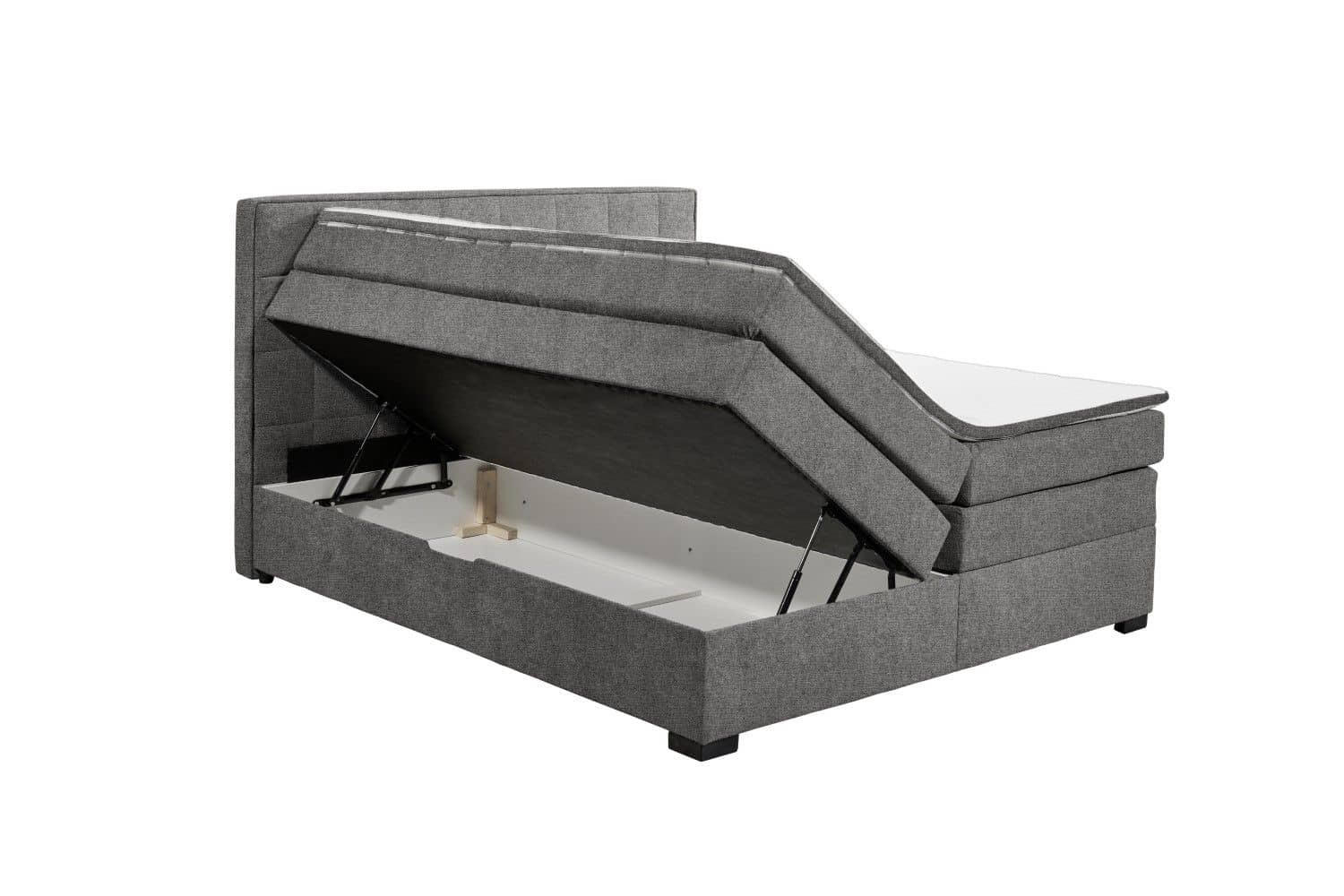 BOXSPRINGBETT 180x200 mit Bettkasten, Komfort-Topper & 7-Zonen-Tonnentaschen-Federkernmatratze - Anthrazit/Schwarz, Holz/Kunststoff (180/200cm) - ed exciting design