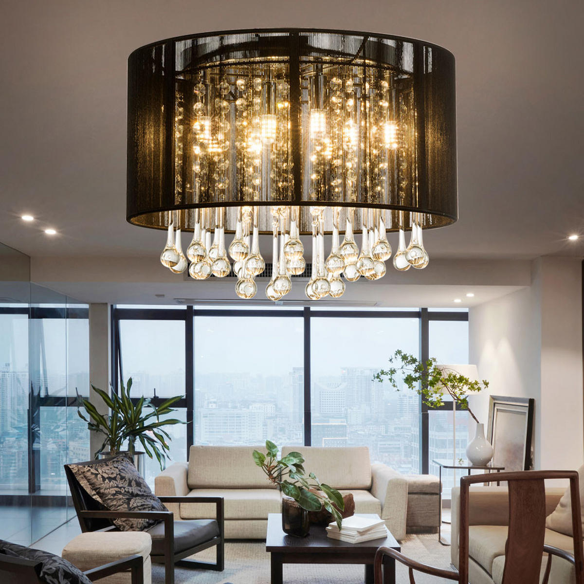 LED DECKENLEUCHTE Metall Schwarz Kristalloptik - Schwarz, Glas (40/40/29cm) - Globo Lighting