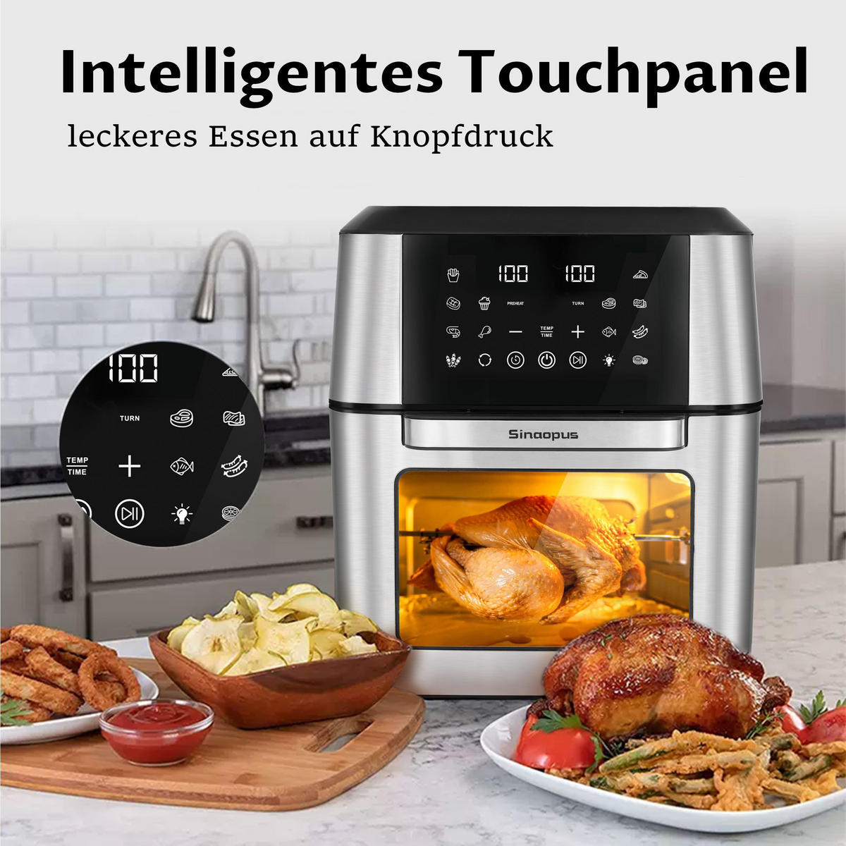MINIBACKOFEN 12L XXL Heißluftfritteuse mit Zubehör, Multifunktionsofen mit Easy Fry & Grill Funktion, 12 Programme - Schwarz, Kunststoff (35/37.5/32.5cm) - Beaface