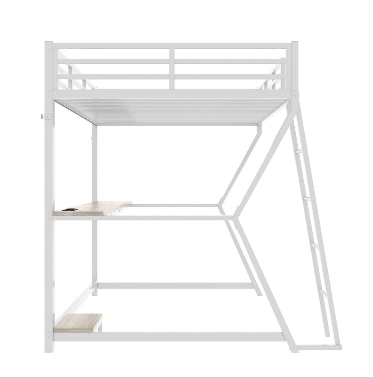 HOCHBETT aus Metall und MDF 90x200 cm Weiß mit LED-Beleuchtung, Schreibtisch, Steckdose und USB - Weiß, Metall (90/200cm) - IVMEU