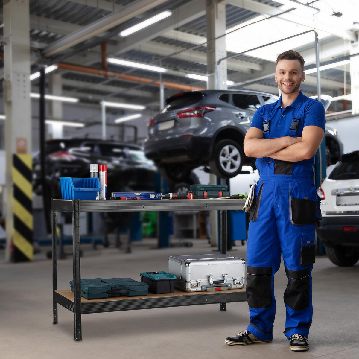 WERKBANK - Schwarz, Holzwerkstoff/Metall (141/91/61cm) - Relaxdays