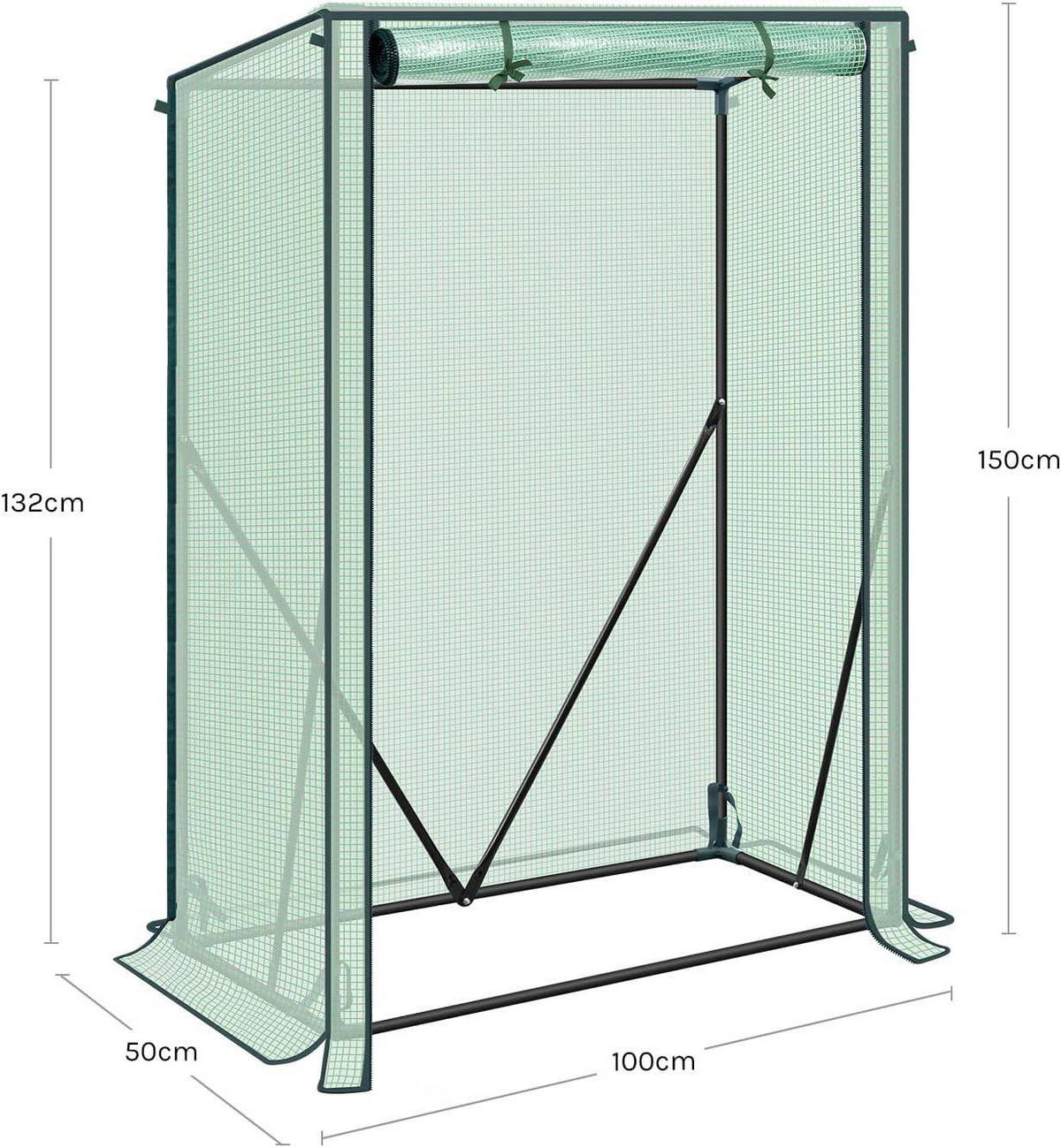 FOLIENGEWÄCHSHAUS, PE-reissfeste, 100x50x150/136 cm - Grün, Textil/Metall (100/150/50cm) - Woltu