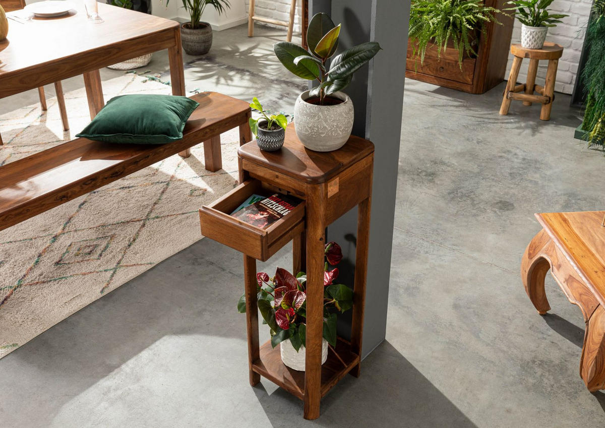 BEISTELLTISCH Sheesham 30x30x90 walnuss gewachst TORONTO #213 - Walnussfarben, Holzwerkstoff (30/30/90cm)