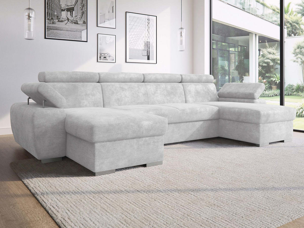 WOHNLANDSCHAFT Plaza U - Silberfarben/Grau, Holz/Kunststoff (323/85/170cm) - MIRJAN24