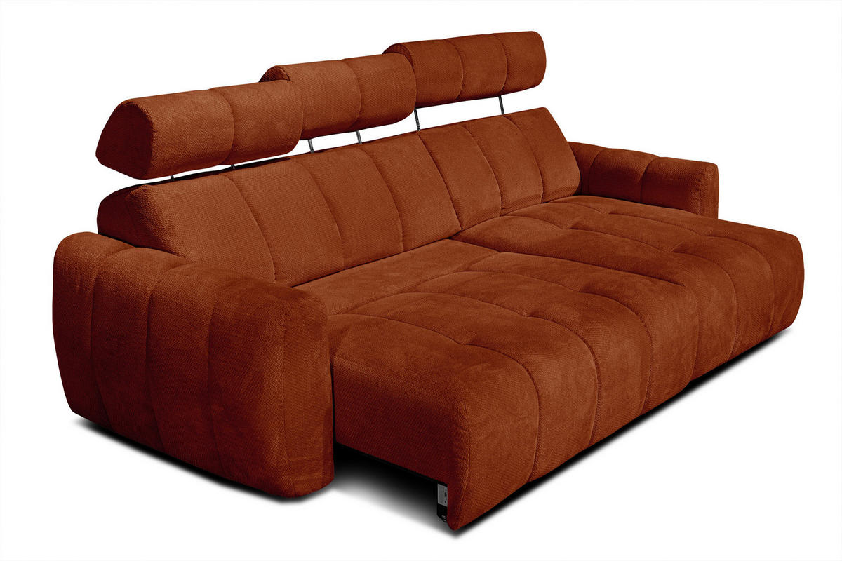 ECKSOFA KIMI 3-Sitzer, ausziehbarer Sitz, verstellbare Kopfstützen, rot - Rot/Schwarz, Holzwerkstoff/Textil (270/160cm) - Courtois Laville