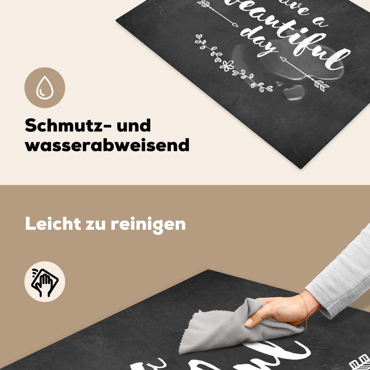 HERDABDECKPLATTE Zitat - Einen schönen Tag - Grau - Weiß Herdabdeckung Induktionsfeld 75x52 cm - Anthrazit, Kunststoff (75/52/0.2cm) - MuchoWow