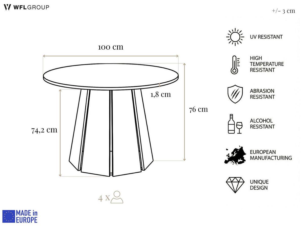 ESSTISCH Lunda rund ausziehbar verlängerbar, Kaschmir Grau-Beige 100/100/76 cm - Kaschmir/Schwarz, Holzwerkstoff (100/100/76cm) - WFL GROUP