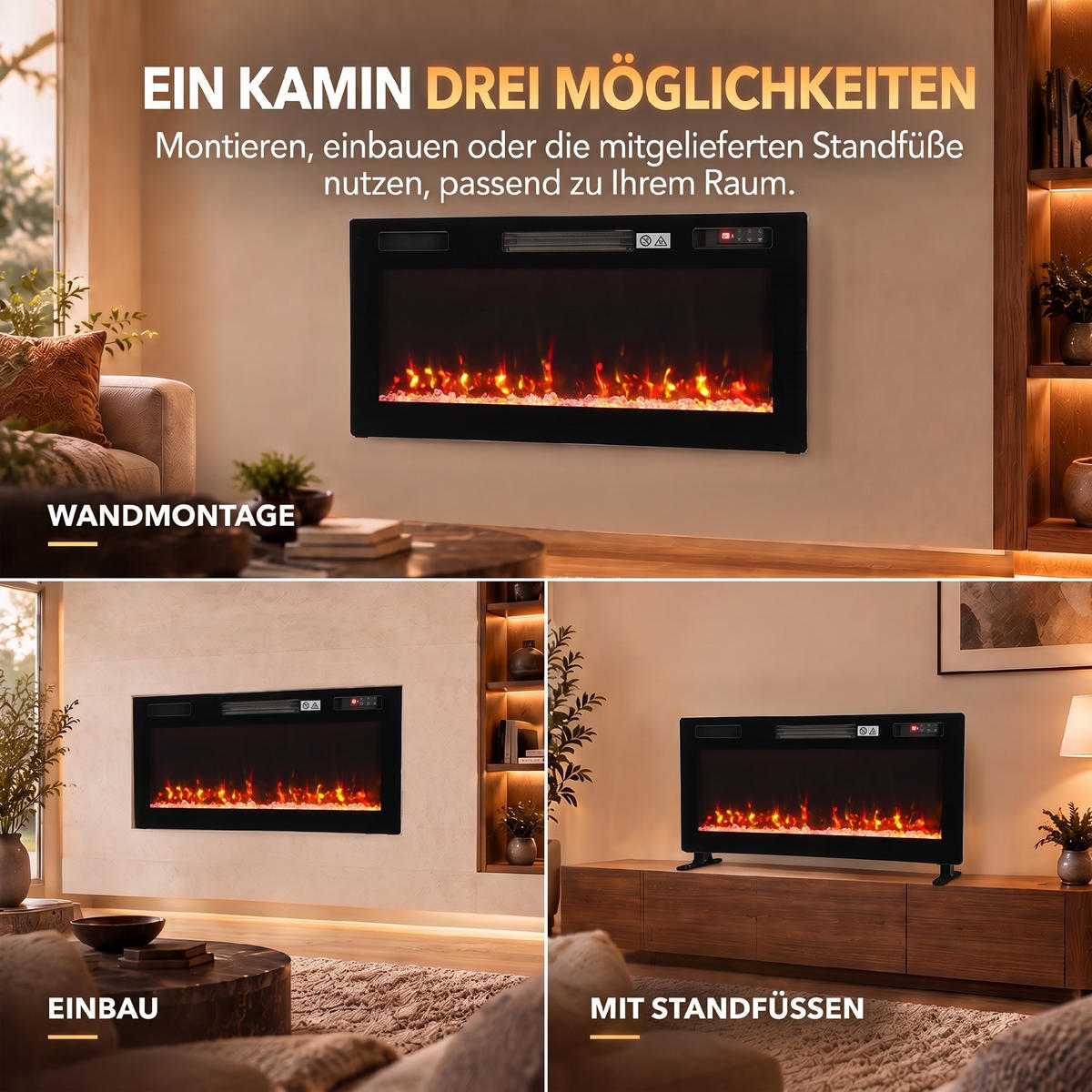 ELEKTROKAMIN Stahl Schwarz - Schwarz, Metall (8.3/46/92cm) - HOMCOM