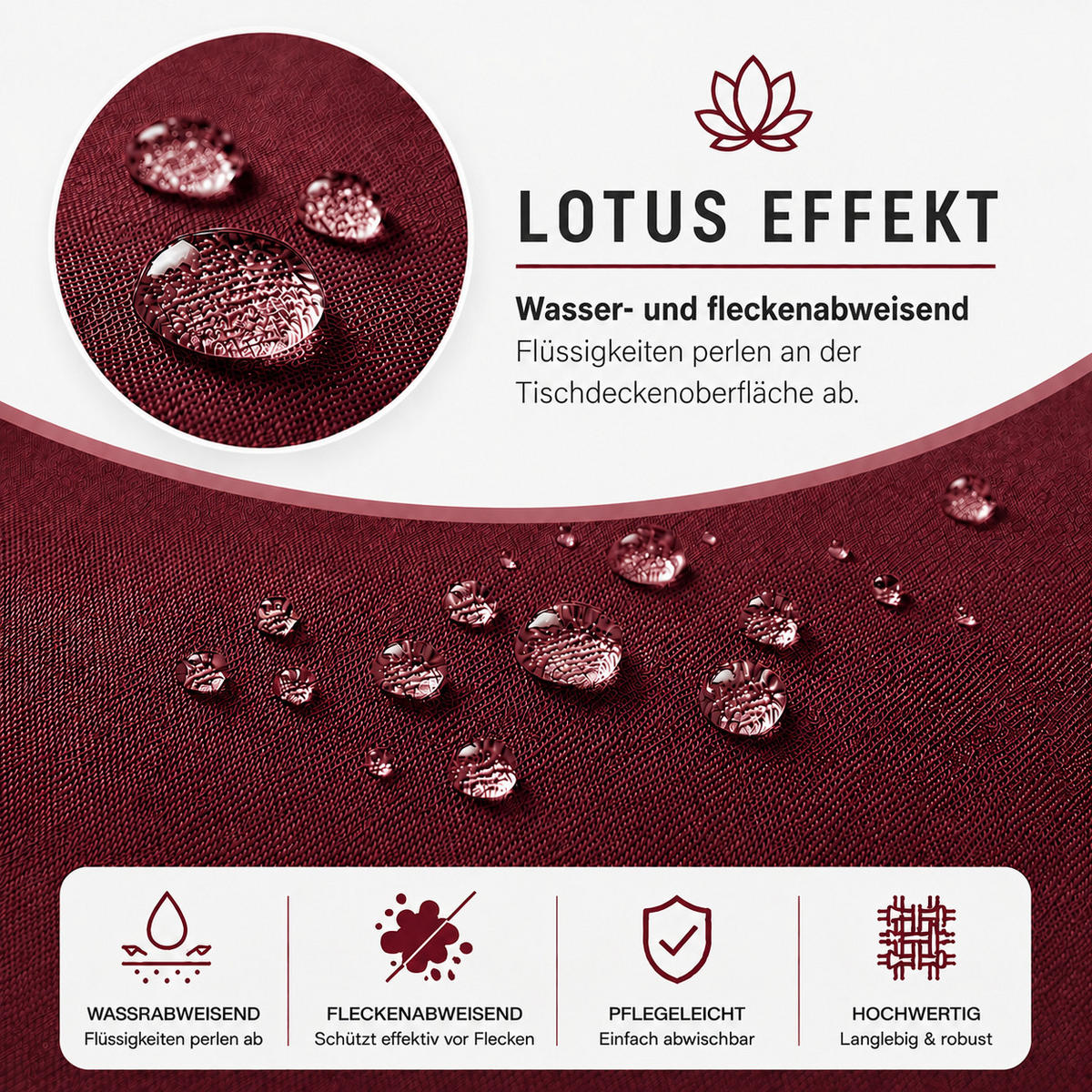 TISCHDECKE Leinenoptik 90/90 cm eckig bordeaux - Bordeaux, Kunststoff (90/90cm) - TiborTex