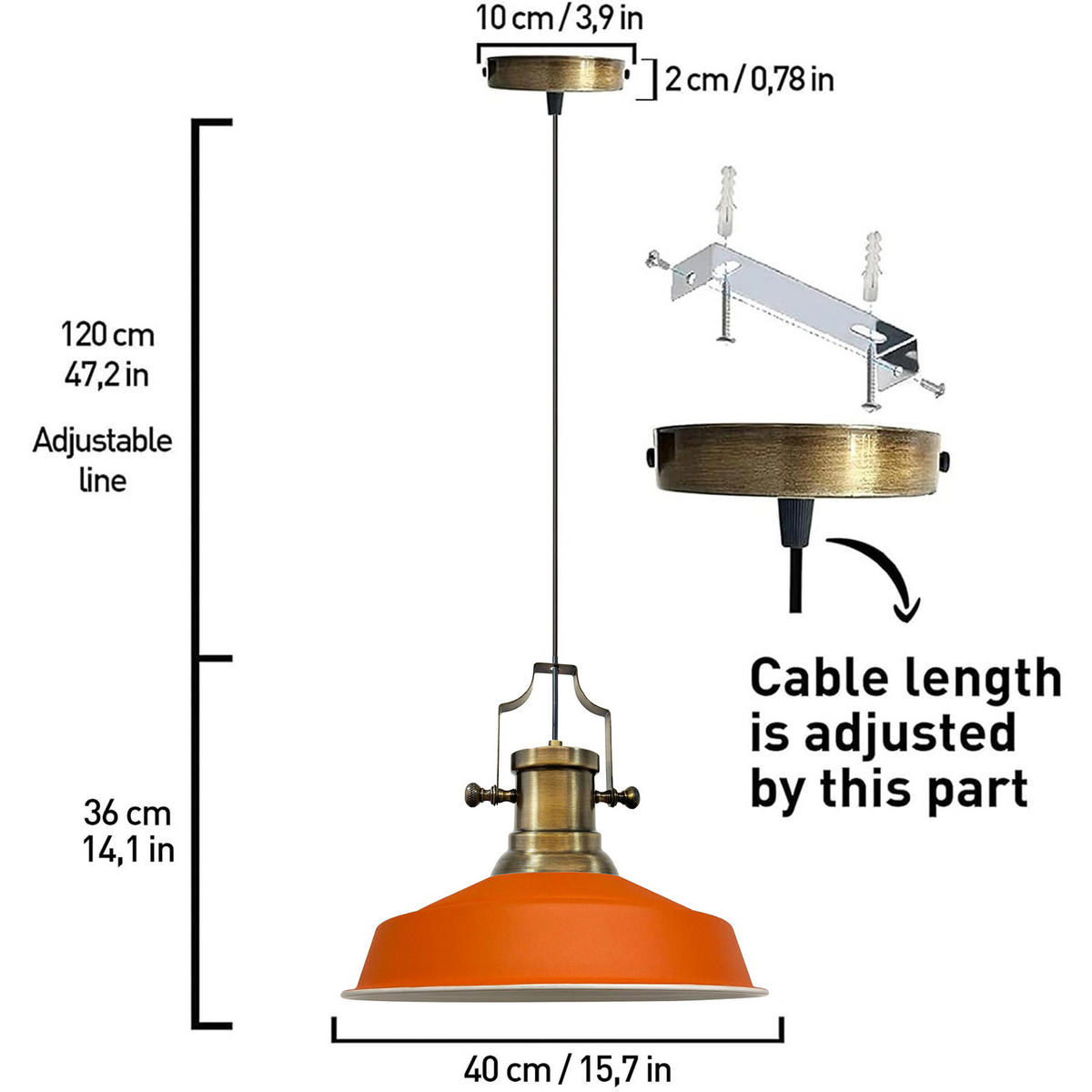 HÄNGELAMPE Asletl Industrial 40/36 cm - Orange, Metall (36/40/37cm) - Bamyum