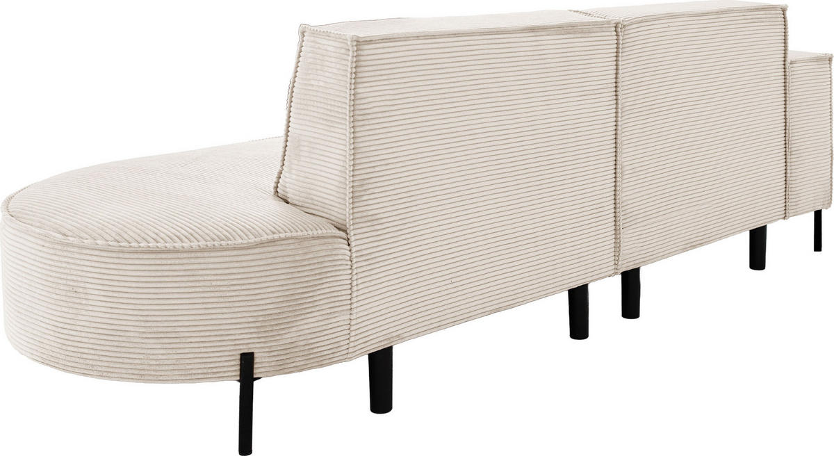 ECKSOFA Hana Loft 3-Sitzer Ecke Links, Cordstoff Chenille, Creme 241/80/168 cm - Creme/Schwarz, Textil/Metall (241/168cm) - WFL GROUP