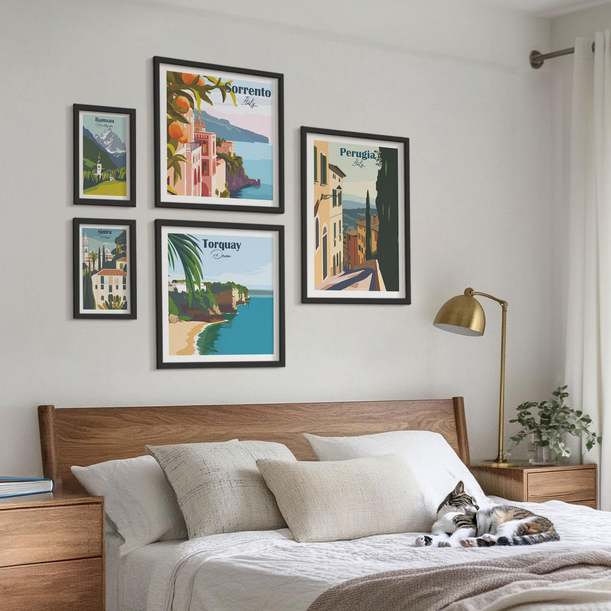 WANDBILDER 5er-Set - 50x50 cm & 20x30 cm & 40x60 cm Schwarzer Rahmen - Ansichten europäischer Häfen - Schwarz, Kunststoff (40/60cm) - ArtPrintCave