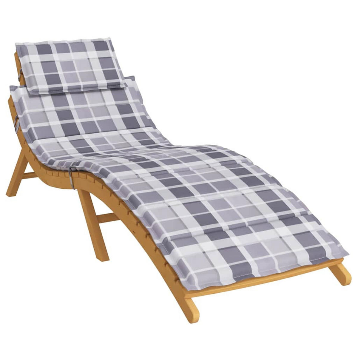 SONNENLIEGEN-AUFLAGE Grau Karomuster 186/58/4 Cm Oxford-Gewebe - Eukalyptusholzfarben, Textil (58/4/186cm) - vidaXL