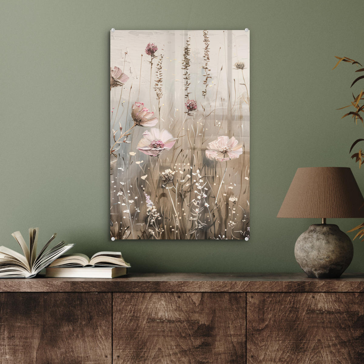 ACRYLGLASBILD Blumen - Rosa - Modern - Beige 40x60 cm - Beige, Glas (40/60cm) - MuchoWow