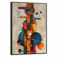 LEINWAND Bilder mit Rahmen - Vintage - Moderne Kunst - Orange - Geometrische Formen - 50x70 - Multicolor, Textil (50/70cm) - MuchoWow