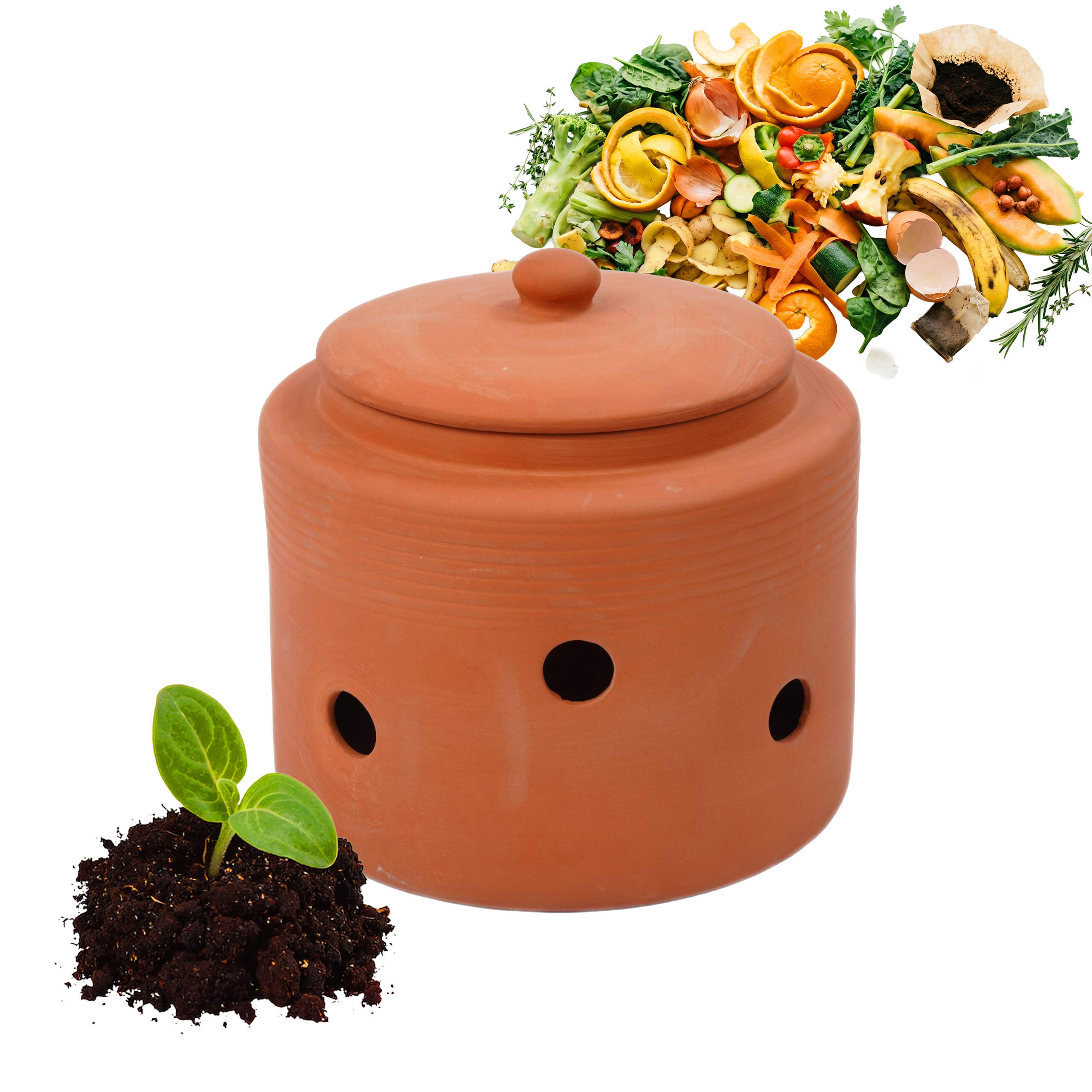 WURMKOMPOSTER Terrakotta Ton zum Eingraben 3 Liter - Beige, Keramik (18.5/17.5/18.5cm) - Relaxdays
