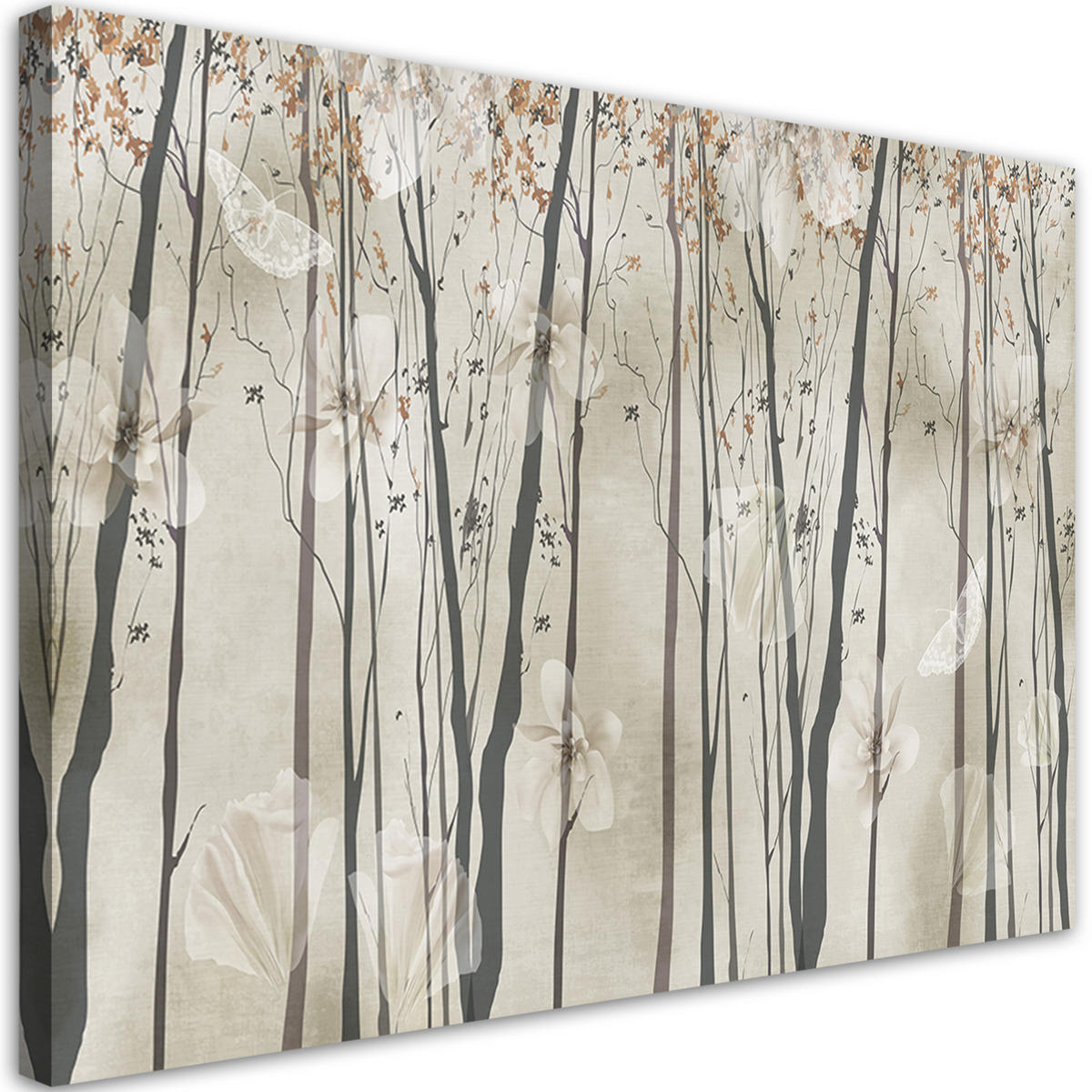 WANDBILD bäume blumen und schmetterlinge - Beige, Textil (60/40cm) - Feeby