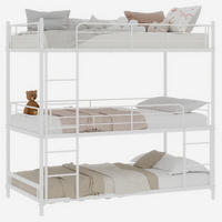 DREIFACH-ETAGENBETT 90/180 cm weiß aus Eisen mit Leiter und Rundum-Schutzgeländer - Weiß, Metall (90/190cm) - OKWISH