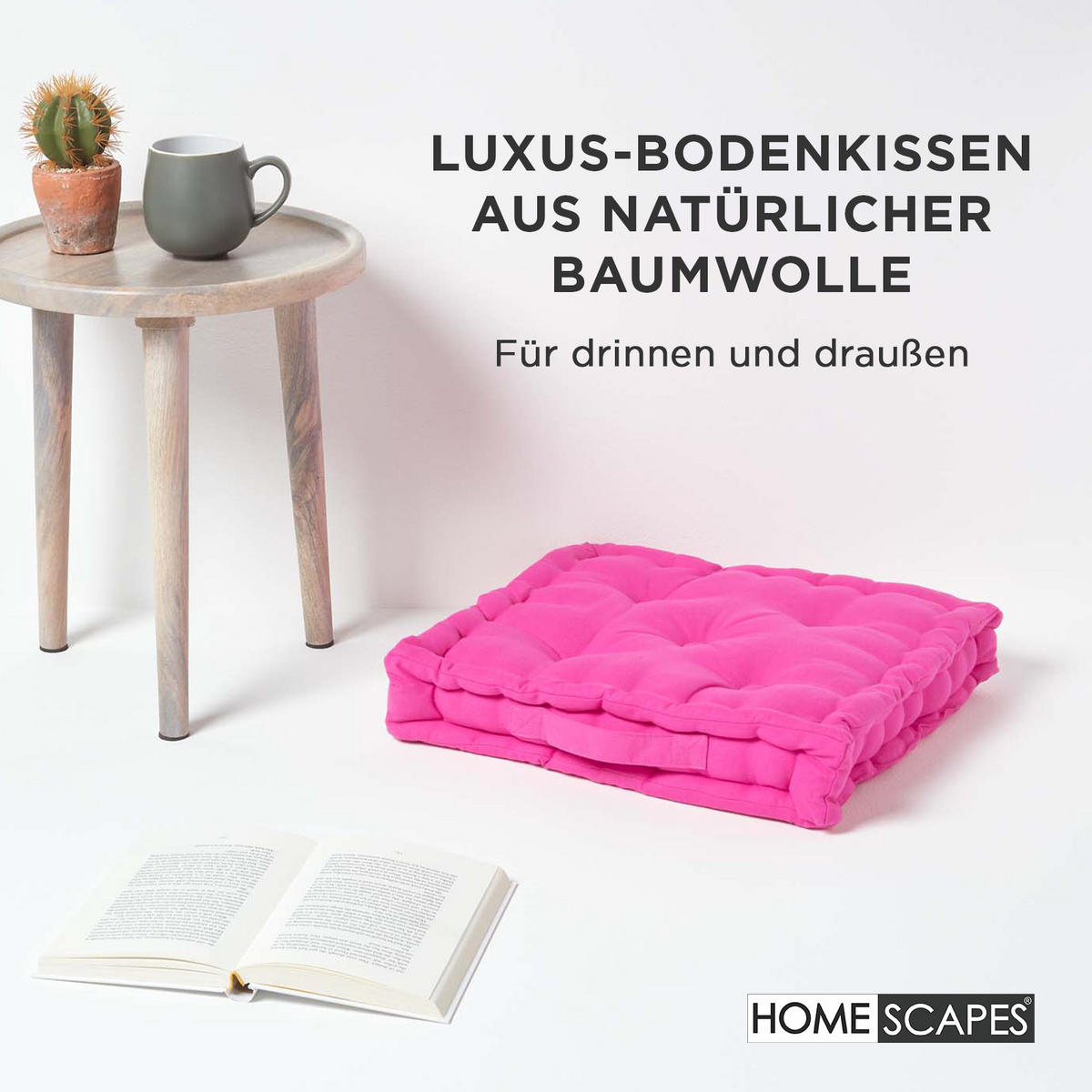 SITZKISSEN pink 50/50/10 cm – Bodenkissen unifarben - Rosa, Textil (50/50/10cm) - Homescapes