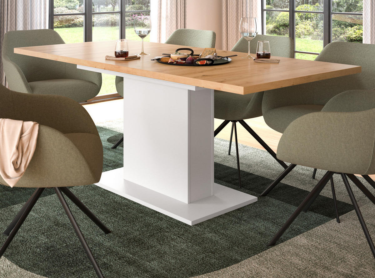 ESSTISCH weiß, Eiche Artisan, Küchentisch ausziehbar 150 - 190 cm - Weiß/Eiche Artisan, Holzwerkstoff/Metall (150/90/76cm) - Inn.Furn