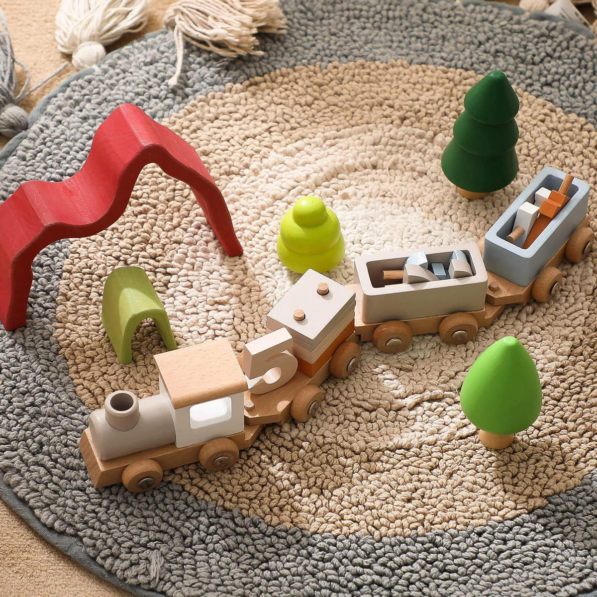 HOLZSPIELZEUG Eisenbahn - Multicolor, Holz (34.5/4.4cm)