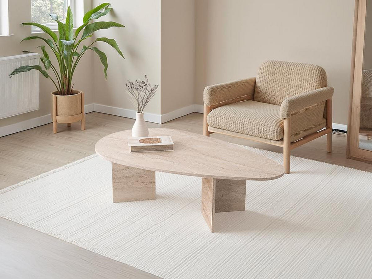 COUCHTISCH – Travertin-Optik Beige – LOMARETI - Beige, Holz (139.5/79.5/42cm) - Vente-Unique