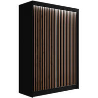 KLEIDERSCHRANK mit LED, Lamel-Schiebetüren VILANv2 - 150 cm Schwarz + Lamelle Eiche Wotan - Eiche Wotan/Schwarz, Holzwerkstoff (150/215/61cm) - ALTDECOR