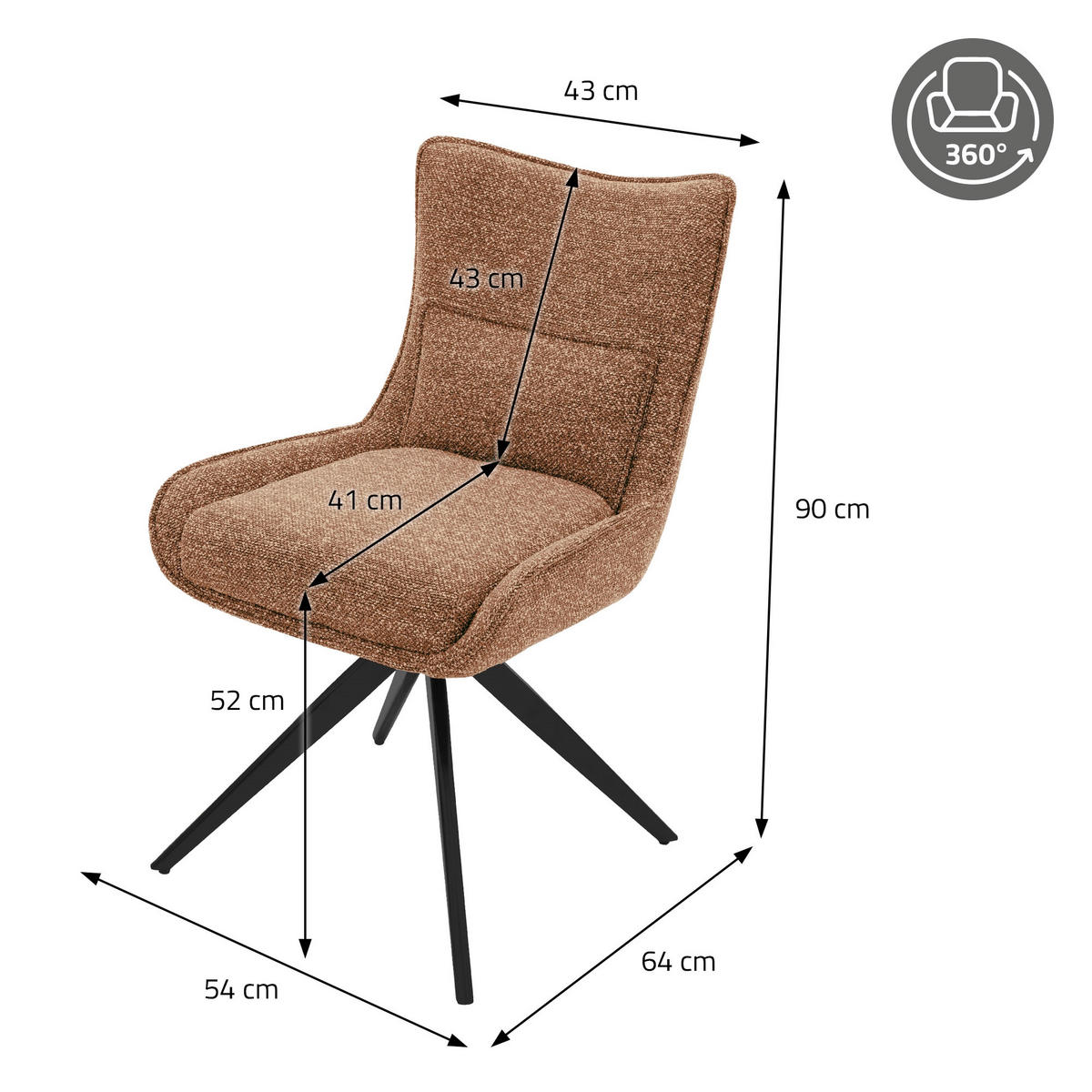 ESSZIMMERSTUHL drehbar Küchenstuhl gepolstert mit Webstoff-Bezug Rot - Rot/Schwarz, Textil/Metall (54/90/64cm) - ML-DESIGN