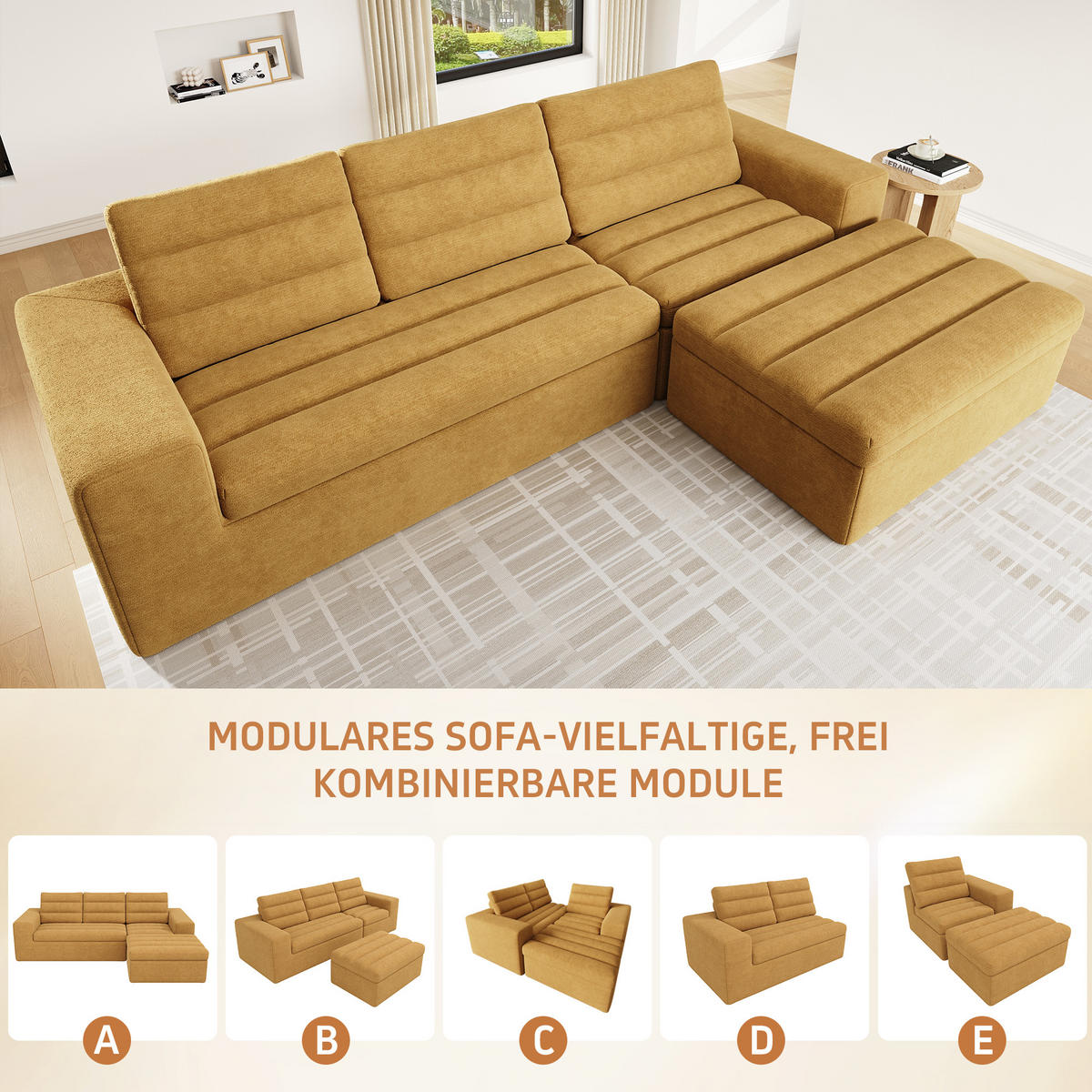 ECKSOFA 253/161/89 cm Orange mit 1 Fußhocker - Orange, Textil (253/161cm) - Oxeza
