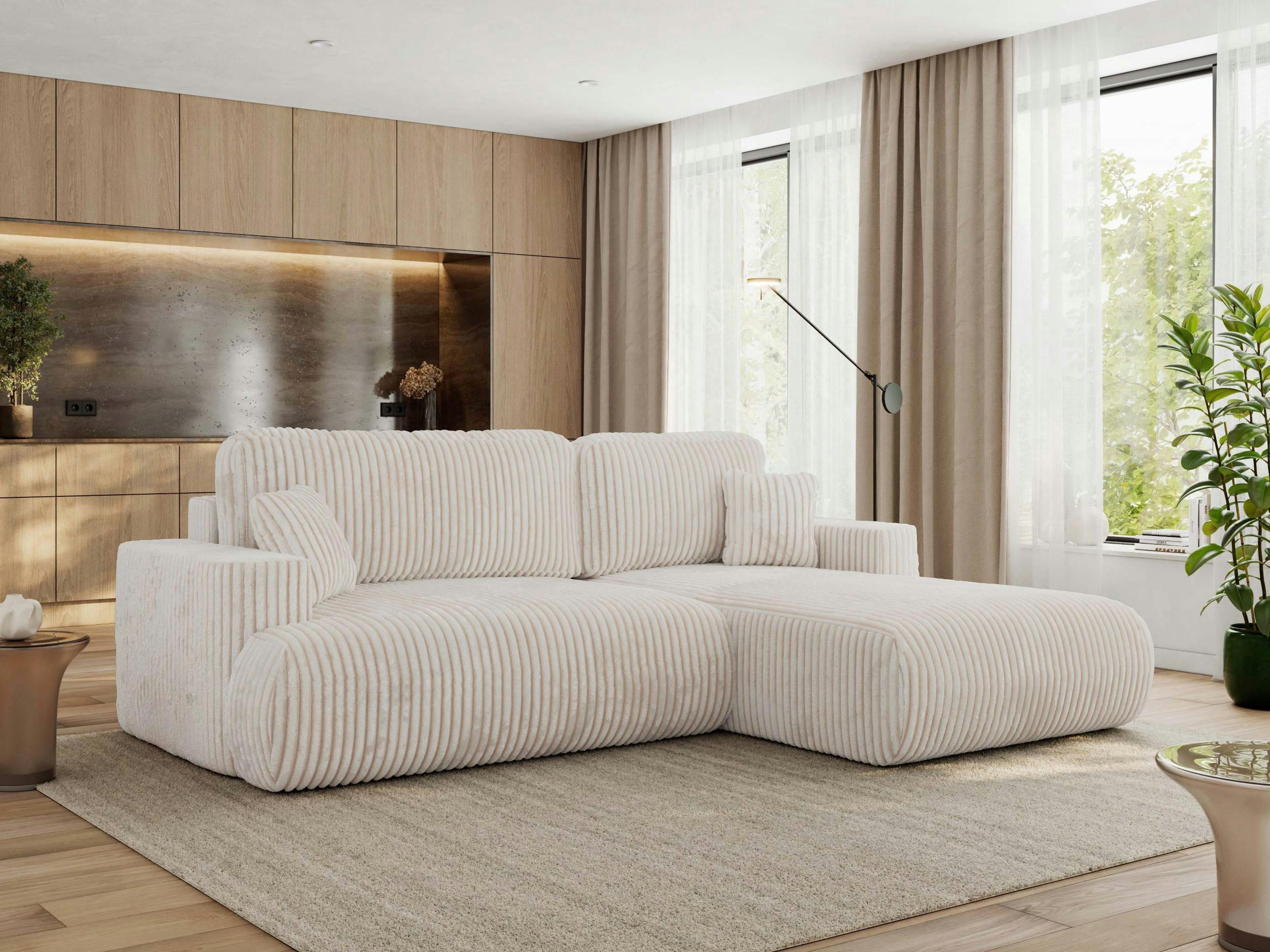 ECKSOFA OVO L Beige Cord - Rechts Seite - Beige/Schwarz, Kunststoff/Textil (195/271cm) - MKS
