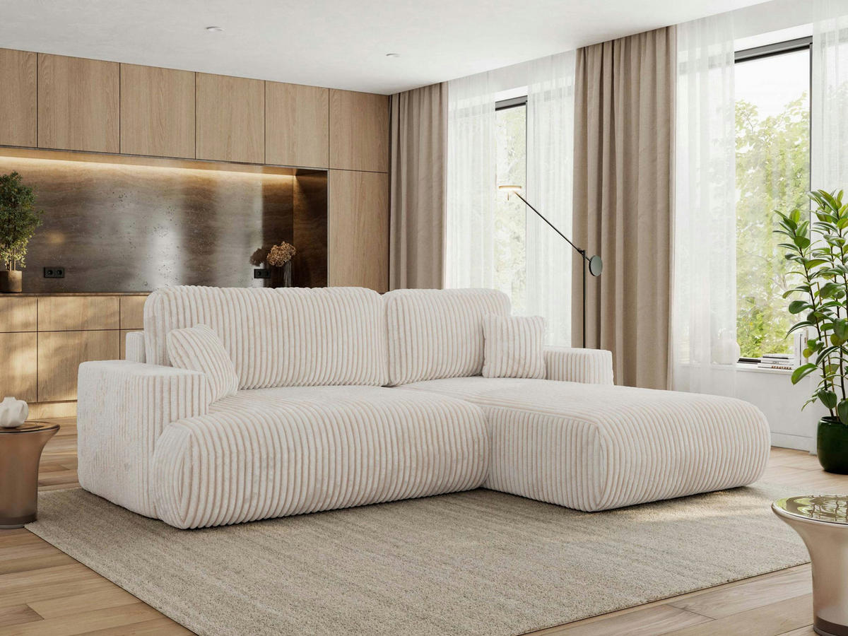 ECKSOFA OVO L Beige Cord - Rechts Seite - Beige/Schwarz, Kunststoff/Textil (195/271cm) - MKS