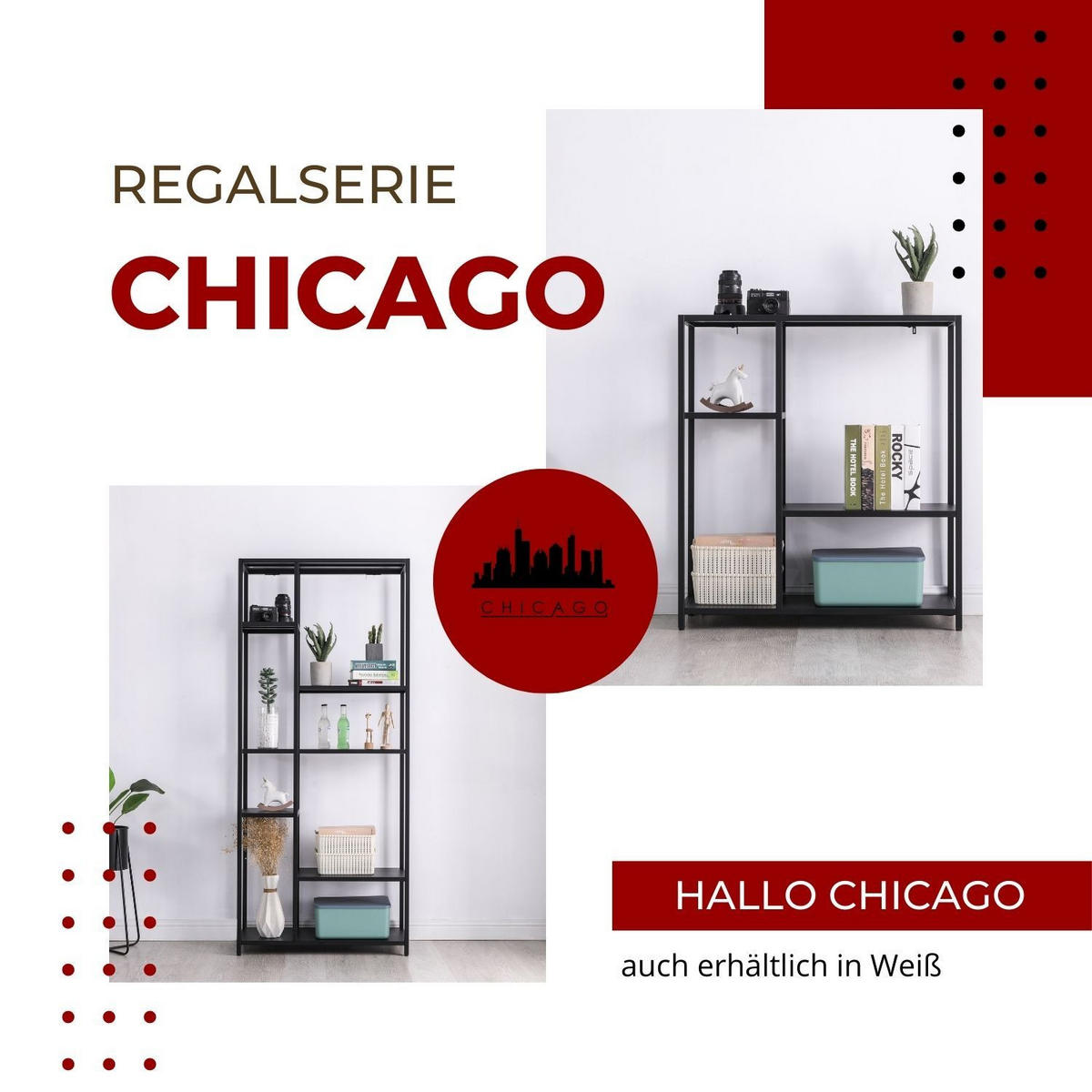 REGAL CHICAGO XXL Metall 6 Ablageflächen 80/35/185 cm in Schwarz - Schwarz, Metall (35/185/80cm) - Coemo