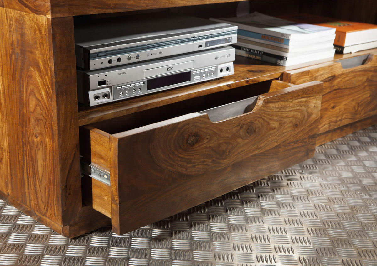 TV-BOARD Sheesham 140x45x50 walnuss lackiert DUKE #122 - Dunkelbraun, Holz (140/50/45cm) - Massivmoebel24